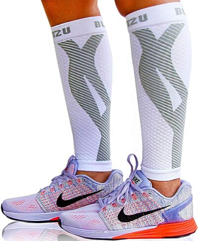 BLITZU 3 أزواج من الأكمام الضاغطة على الساق للنساء والرجال مقاس S-M، واحد عاري، واحد أسود، كم واحد أبيض، كم ضغط الساق لألم الساق وجبائر الساق. جوارب ضغط بدون قدم. in Kuwait
