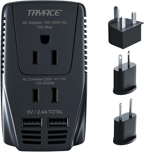 محول جهد حصري 2000 واط ومحول سفر 10 أمبير مع منفذين USB، محول طاقة يتنحى من 220 فولت إلى 110 فولت لمجفف الشعر/مكواة تجعيد الشعر، قابس الولايات المتحدة/المملكة المتحدة/الاتحاد الأوروبي، أسود، A9 in Kuwait