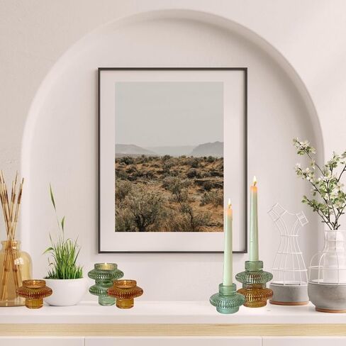 حاملات شمعدان زجاجية مستدقة 6pk- حوامل شموع تيلايت تصميم عتيق ديكور عقلي بوهو قطع مركزية للطاولة لحفلات الزفاف وأعياد الميلاد وحفلات العشاء (6 قطع × أخضر) in Kuwait