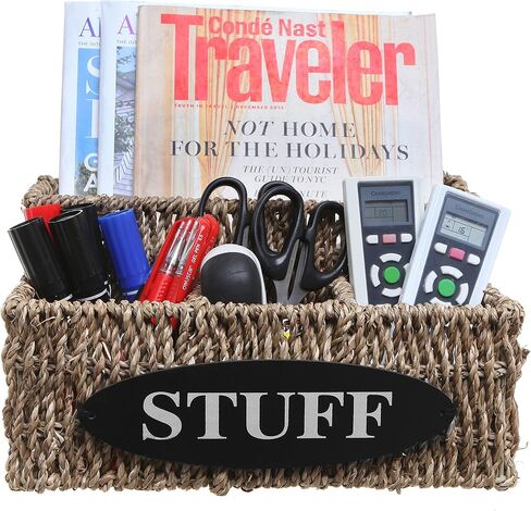 MyGift Beige Woven Seagrass Multipurpose Storage Basket 4 Compartment Organizer with Stuff Label, Desktop Mail Holder, Office Supplies Accessories Holder and Pencil Cup in Saudi Arabia