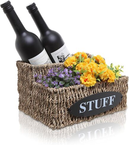 MyGift Beige Woven Seagrass Multipurpose Storage Basket 4 Compartment Organizer with Stuff Label, Desktop Mail Holder, Office Supplies Accessories Holder and Pencil Cup in Saudi Arabia