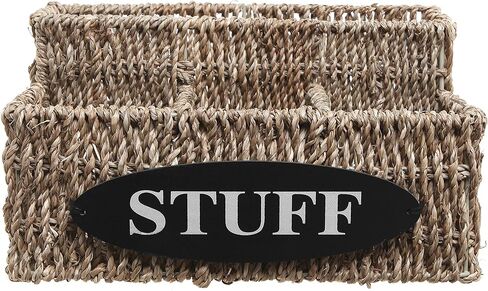 MyGift Beige Woven Seagrass Multipurpose Storage Basket 4 Compartment Organizer with Stuff Label, Desktop Mail Holder, Office Supplies Accessories Holder and Pencil Cup in Saudi Arabia