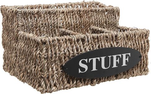 MyGift Beige Woven Seagrass Multipurpose Storage Basket 4 Compartment Organizer with Stuff Label, Desktop Mail Holder, Office Supplies Accessories Holder and Pencil Cup in Saudi Arabia