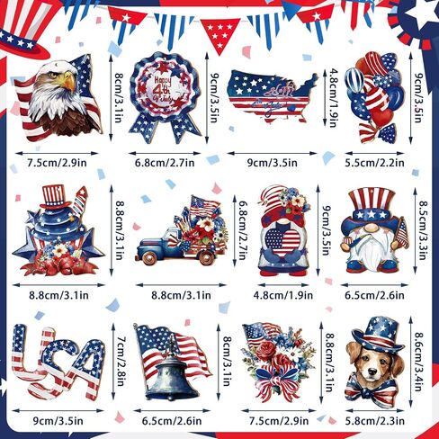 Yookeer 36 Pcs Patriotic Ornaments for Tree Wooden 4th of July Decoration Memorial Day Hanging Ornament American Flag Star Gnome Wood Cutout Red White Blue Patriotic Decoration for Home Tree (Vintage) in Saudi Arabia