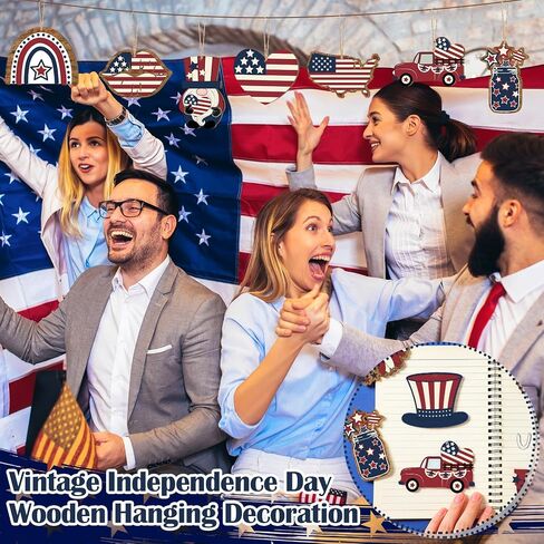Yookeer 36 Pcs Patriotic Ornaments for Tree Wooden 4th of July Decoration Memorial Day Hanging Ornament American Flag Star Gnome Wood Cutout Red White Blue Patriotic Decoration for Home Tree (Vintage) in Saudi Arabia