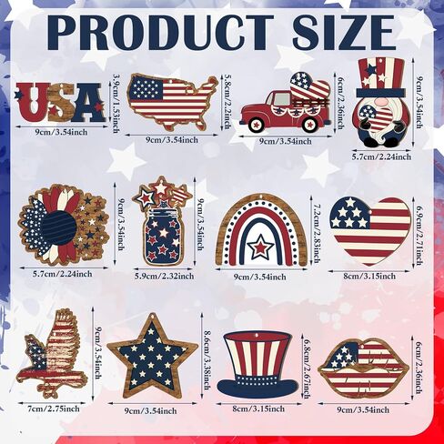 Yookeer 36 Pcs Patriotic Ornaments for Tree Wooden 4th of July Decoration Memorial Day Hanging Ornament American Flag Star Gnome Wood Cutout Red White Blue Patriotic Decoration for Home Tree (Vintage) in Saudi Arabia