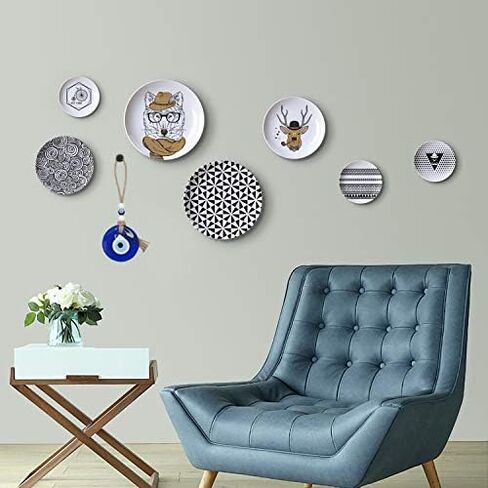 ديكور معلق على الحائط من خرزة عين الشر الزجاجية المصنوعة يدويًا - متصلة بحبل الجوت - عيون تعويذة سحرية زرقاء من نزار - تميمة تركية - زينة زخرفية هدية رائعة in Kuwait