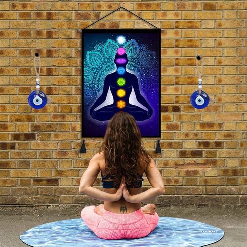 ديكور معلق على الحائط من خرزة عين الشر الزجاجية المصنوعة يدويًا - متصلة بحبل الجوت - عيون تعويذة سحرية زرقاء من نزار - تميمة تركية - زينة زخرفية هدية رائعة in Kuwait