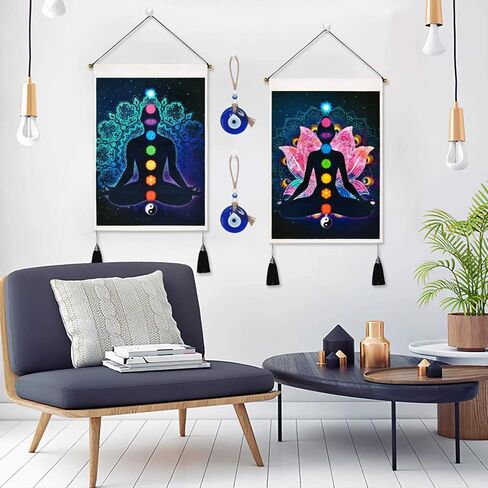 ديكور معلق على الحائط من خرزة عين الشر الزجاجية المصنوعة يدويًا - متصلة بحبل الجوت - عيون تعويذة سحرية زرقاء من نزار - تميمة تركية - زينة زخرفية هدية رائعة in Kuwait