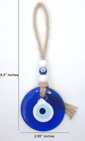 ديكور معلق على الحائط من خرزة عين الشر الزجاجية المصنوعة يدويًا - متصلة بحبل الجوت - عيون تعويذة سحرية زرقاء من نزار - تميمة تركية - زينة زخرفية هدية رائعة in Kuwait