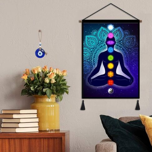 ديكور معلق على الحائط من خرزة عين الشر الزجاجية المصنوعة يدويًا - متصلة بحبل الجوت - عيون تعويذة سحرية زرقاء من نزار - تميمة تركية - زينة زخرفية هدية رائعة in Kuwait