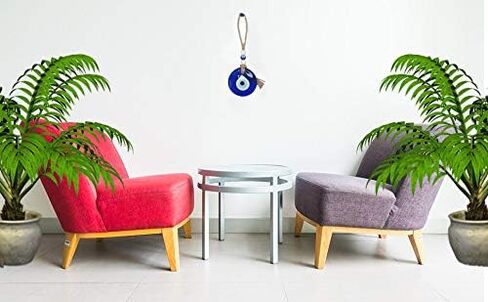 ديكور معلق على الحائط من خرزة عين الشر الزجاجية المصنوعة يدويًا - متصلة بحبل الجوت - عيون تعويذة سحرية زرقاء من نزار - تميمة تركية - زينة زخرفية هدية رائعة in Kuwait