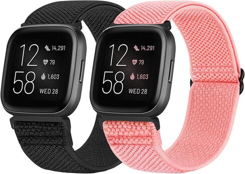 متوافق مع Fitbit Versa 2 Bands النساء والرجال، سوار معصم رياضي ناعم ومضفر من النايلون قابل للتعديل ومسامي من أجل Fitbit Versa/Versa 2/Versa Lite/SE Smartwatch قابل للتمدد من النايلون بحلقة منفردة in Kuwait