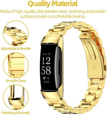 MIJOBS Strap for Fitbit Inspire 2, Stainless Steel Metal Band Replacement Wristbands Waterproof Bracelet Accessories for Inspire 2 Women Men in Saudi Arabia