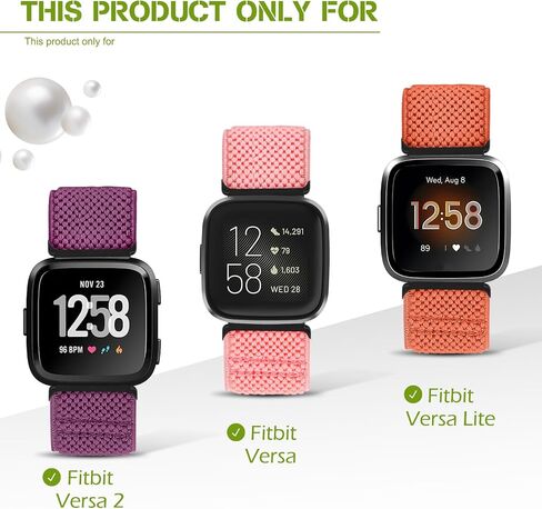 متوافق مع Fitbit Versa 2 Bands النساء والرجال، سوار معصم رياضي ناعم ومضفر من النايلون قابل للتعديل ومسامي من أجل Fitbit Versa/Versa 2/Versa Lite/SE Smartwatch قابل للتمدد من النايلون بحلقة منفردة in Kuwait
