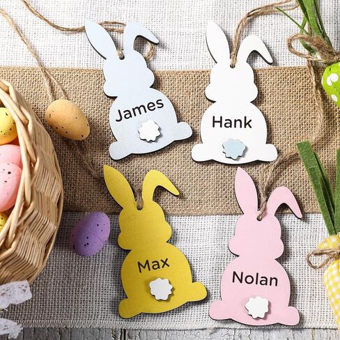 زينة عيد الفصح - 12 قطعة من علامات أسماء سلة عيد الفصح - DIY خرزة فارغة غير مكتملة من الخشب، علامة أرنب عيد الفصح - سلال عيد الفصح في المزرعة للأطفال، علامات هدايا عيد الفصح in Kuwait