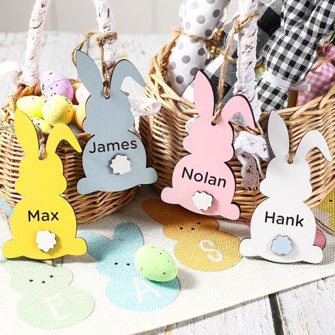 زينة عيد الفصح - 12 قطعة من علامات أسماء سلة عيد الفصح - DIY خرزة فارغة غير مكتملة من الخشب، علامة أرنب عيد الفصح - سلال عيد الفصح في المزرعة للأطفال، علامات هدايا عيد الفصح in Kuwait