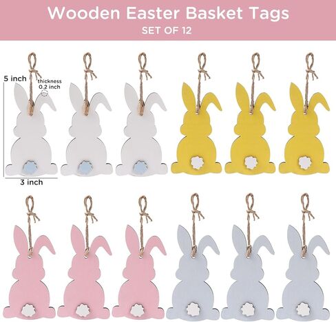 زينة عيد الفصح - 12 قطعة من علامات أسماء سلة عيد الفصح - DIY خرزة فارغة غير مكتملة من الخشب، علامة أرنب عيد الفصح - سلال عيد الفصح في المزرعة للأطفال، علامات هدايا عيد الفصح in Kuwait