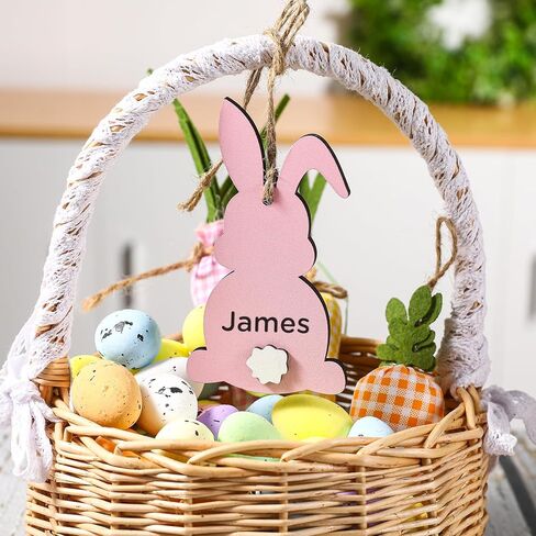 زينة عيد الفصح - 12 قطعة من علامات أسماء سلة عيد الفصح - DIY خرزة فارغة غير مكتملة من الخشب، علامة أرنب عيد الفصح - سلال عيد الفصح في المزرعة للأطفال، علامات هدايا عيد الفصح in Kuwait