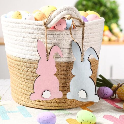 زينة عيد الفصح - 12 قطعة من علامات أسماء سلة عيد الفصح - DIY خرزة فارغة غير مكتملة من الخشب، علامة أرنب عيد الفصح - سلال عيد الفصح في المزرعة للأطفال، علامات هدايا عيد الفصح in Kuwait