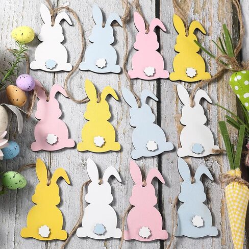 زينة عيد الفصح - 12 قطعة من علامات أسماء سلة عيد الفصح - DIY خرزة فارغة غير مكتملة من الخشب، علامة أرنب عيد الفصح - سلال عيد الفصح في المزرعة للأطفال، علامات هدايا عيد الفصح in Kuwait