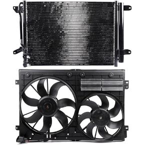 SCITOO VW3115113 Cooling Fan + 3889 AC Condenser Fit for 2012-2014 for Volkswagen for Beetle 2011-2013 for Volkswagen for Jetta