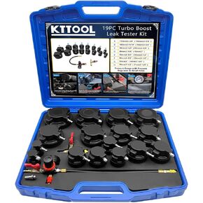 19PC Turbo Boost Leak Tester Kit, Boost Leak Test Set w Smoke Adpt Turbo System Pressure Leakage Tester 8 Pairs of Stepped Adapters 1-1/4" to 4-3/8" Turbo Test Kit for Radiator Cooling Emission Pipes