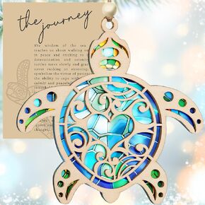 Sea Turtle Gifts for Women, Suncatcher Ornament with Story Card, Turtle Christmas Cards, Beach Gifts for Women, Beach Christmas Ornaments for Tree, White Elephant Presents for Friendship