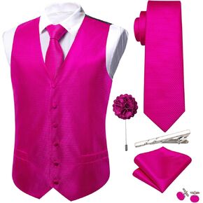 Barry.Wang Men's V-Neck Suit Vest Solid Paisley Waistcoat Silk Tie Hanky Cufflink Clip Set Wedding Party Business Formal