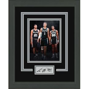 HOFSM.COM Hall of Fame Sports Memorabilia Framed Victor Wembanyama Tim Duncan & David Robinson Facsimile Laser Engraved Signature Auto San Antonio Spurs 11x14 Basketball Photo