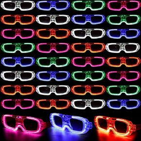35 Packs LED Glasses 5 Neon Color 3 Light Modes Glow Sticks Light Up Glasses Mardi Gras Party Supplies for Kids Adults Flashing Toy fit Eve Graduations Christmas Halloween Birthday