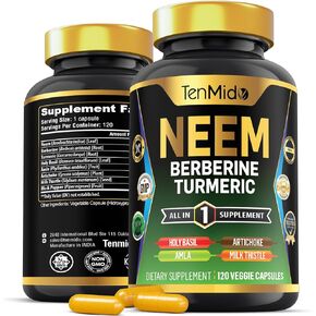 ملحق Neem Leaf - 8in1 الصيغة - تجمع مع البربرين والكركم والريحان المقدس والأملا والخرشوف والفلفل الأسود - الدعم المناعي - 120 كبسولة لمدة 4 أشهر العرض