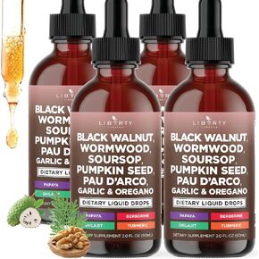Defend Wormwood Black Walnut Cleanse for Humans Drops Liquid Soursop Garlic Pumpkin Seed PAU D'Arco Oil of Oregano Turmeric Berberine Neem Extract Hull Bark Tincture - 4 OZ