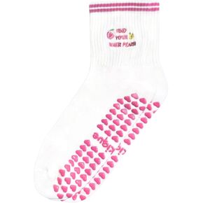Pilates Grip Socks for Women, Cute Pink Crew Socks for Yoga, Barre and Home Workouts, Great Gift Idea