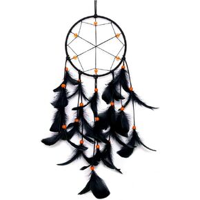 Dream Catcher, Handmade Dream Catcher Wall Decor with Feathers and Beads, Dreamcatchers for Bedrooms, Living Rooms, Apartments (Black+Orange)