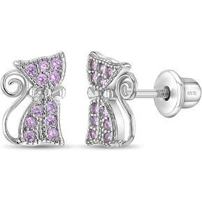 925 Sterling Silver Kitty أقراط للفتيات - أقراط القطط المسمار تحت جولة
