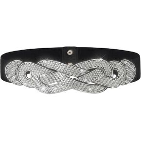 Women Belt Rhinestone Elastic Belt Wide Black Stretch Girls Waistband Waist Accessories for Dress
