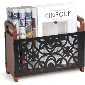 حامل مجلة Qilichz ، Floor Floor Wood Magazine ، منظم حامل ملفات مجلة ريفي ، سلة تخزين المجلات الزخرفية للكتب والصحف والرسائل والملفات