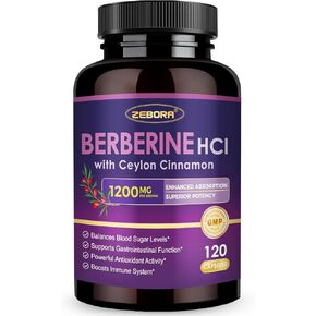 ZEBORA Premium Berberine HCL 1200 mg, Berberine Supplement with Ceylon Cinnamon, ALA & Capric Acid, Supports Immune, Gastrointestinal & Antioxidant, Non-GMO, 120 Capsules