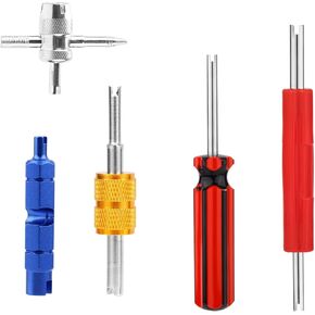 5 Pcs Tire Valve Repair Tool Set, Dual & Single Head Valve Core Remover Wrench 4 Way Stem Puller Stem Core Wrench Installation Removal Tool for All Standard Schrader Valves Cars Trucks Motorcycle