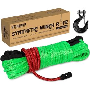 Synthetic Winch Rope, 3/8" x100ft 23809LBS Dyneema Winch Rope 3/8 Heavy Duty Winch Cable with Protective Sleeve Forged Winch Hook for 4WD Off Road Vehicle Truck SUV (Orange)