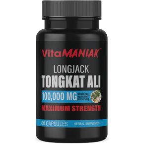 Longjack Tongkat Ali Capsules for Men High Potency 100:1 Extract, 1000mg Per Serving, Herbal Supplement, 60 Capsules