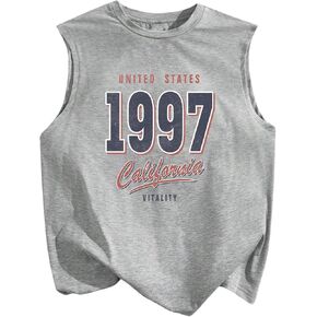 Men's Number Print Jersey Tank Top Crew Neck Sleeveless Graphic Vest Tops