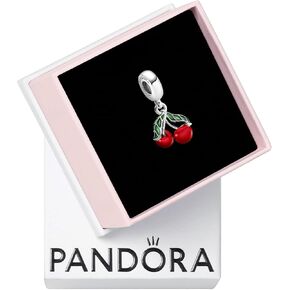 PANDORA Asymmetrical Cherry Fruit Dangle Charm - Compatible with PANDORA Moments - Stunning Women's Jewelry - Gift for Women - Made with Sterling Silver & Enamel - With Gift Box