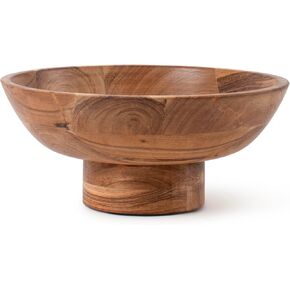 Luxe Designs Wooden Footed Bowl Handcrafted Decorative Fruit Bowl with Elegant Footed Base for Dining, Serving, and Home Décor – Perfect for Fruits, Snacks, and Centerpiece Display (Carved)