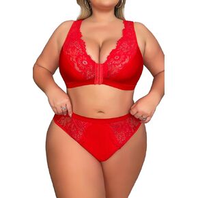 Women's Plus Size 2 Piece Lingerie Set Sexy Sheer Bralatte 3/4 Cup Bra Panty Sets Super Stretchy Lace Underwired