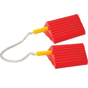 Checkers Industrial Safety Products UC1400-6-P Urethane Wheel Chock, 6.0 lb Weight, 10" x 8.5" x 5", 36" x 5/8" White Nylon Rope, Orange with Yellow Handle, Pair