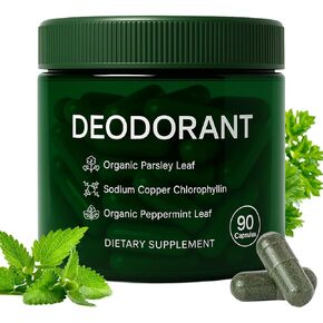 Body Deodorant Supplement – Mint, Parsley & Chlorophyll Capsules for Women & Men, Full Body Deodorizing Supplement Capsules for Odor Control - 90 Count