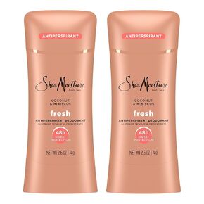 SheaMoisture Antiperspirant Deodorant Stick Fresh Coconut & Hibiscus 2 Count for 48HR Sweat & Odor Protection with No Parabens & No Mineral Oil 2.6 oz