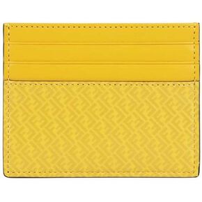 FENDI FF Logo Print Sunflower Yellow Leather Card Case 7M0164